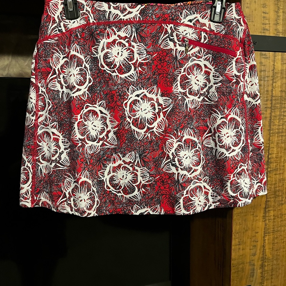 SkirtSports Red Floral Mini Skirt with White Accents